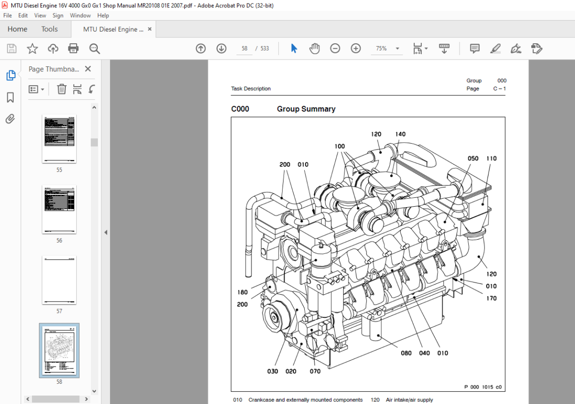 MTU Diesel Engine 12V 4000 Gx0 Gx1 16V 4000 Gx0 Gx1 Shop Manual MR20108 ...