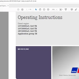MTU Diesel Engine 12V2000Gx5 Gx5 TB 16V2000Gx5 Gx5 TB 18V2000Gx5 Gx5 TB Operating Instructions Manual MS15019-04E PDF DOWNLOAD
