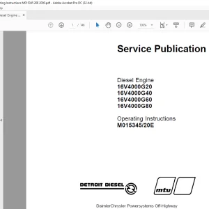 MTU Diesel Engine 16V4000G20 16V4000G40 16V4000G60 16V4000G80 Operating Instruction Manual M015345-20E PDF DOWNLOAD