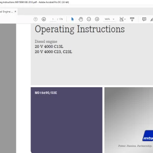 MTU Diesel Engine 20 V 4000 C13L 20 V 4000 C23 C23L Operating Instructions Manual M015690-03E PDF DOWNLOAD
