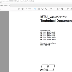 MTU Diesel Engine 6R 1600 G10F G20F 6R 1600 G40F G50F 6R 1600 G70F G80F 6R 1600 G10S G20S 6R 1600 G70S G80S Operating Instructions Manual MS15022-00E PDF  DOWNLOAD