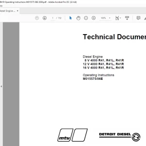 MTU Diesel Engine 8 V 4000 R41 R41L R41R 12 V 4000 R41 R41L R41R 16 V 4000 R41 R41L R41R Operating Instruction Manual M015575-06E PDF DOWNLOAD