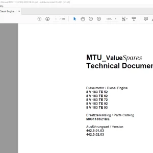 MTU Diesel Engine 8V 183 TE 52 8V 183 TE 62 8V 183 TE 72 8V 183 TE 92 8V 183 TE 93 Parts Manual M031135-21DE PDF DOWNLOAD