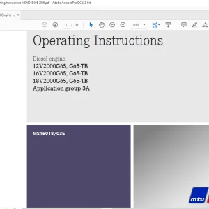 MTU Diesel Engines 12V2000G65 G65-TB 16V2000G65 G65-TB 18V2000G65 G65-TB Operating Instructions Manual MS15018-03E PDF DOWNLOAD
