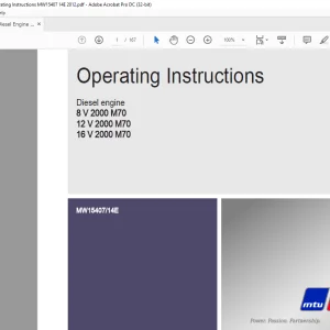 MTU Diesel engine 8 V 2000 M70 12 V 2000 M70 16 V 2000 M70 Operating Instructions Manual MW15407-14E PDF DOWNLOAD