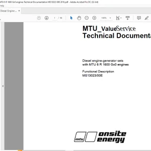 MTU Diesel engine-generator sets with MTU 6R 1600 Gx0 engines Functional Description Manual MS13023-00E PDF DOWNLOAD