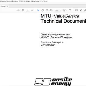 MTU Diesel engine-generator sets with MTU Series 4000 engines Technical Documentation Manual MS13019-00E PDF DOWNLOAD