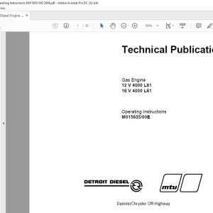 MTU Gas Engine 12 V 4000 L61, 16 V 4000 L61 Operating Instructions Manual M015635-00E PDF DOWNLOAD