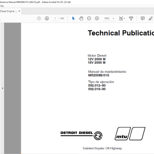 MTU Motor Diesel 12V 2000 M 16V 2000 M Maintenance Manual MR20088-01S ...