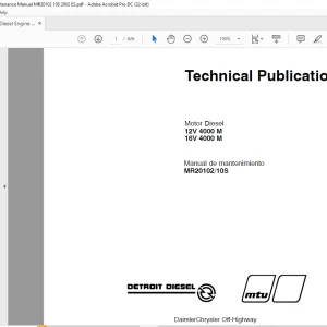 MTU Motor Diesel 12V 4000 M, 16V 4000 M Maintenance Manual MR20102-10S PDF DOWNLOAD (Spanish)