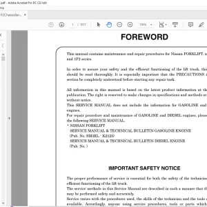 NISSAN FORKLIFT 1F1 & 1F2 SERVICE MANUAL PDF DOWNLOAD