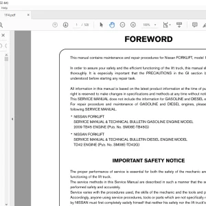 NISSAN FORKLIFT 1F4 SERVICE MANUAL SM0BE-1 F4G0 PDF DOWNLOAD