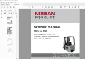 NISSAN FORKLIFT 1N1 Platinum TX Series Cushion Tire 36 & 48V 3-Wheel AC Powered Electric 3,000 - 4,000 lb. Capacities Service Manual PDF DOWNLOAD