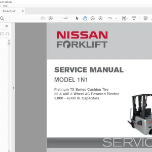 NISSAN FORKLIFT 1N1 Platinum TX Series Cushion Tire 36 & 48V 3-Wheel AC Powered Electric 3,000 - 4,000 lb. Capacities Service Manual PDF DOWNLOAD