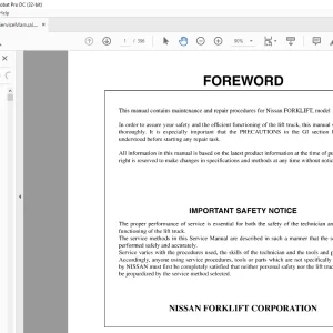 NISSAN FORKLIFT 1N1 Series Service Manual SM05E-01N1U0 PDF DOWNLOAD