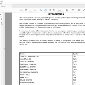 NISSAN FORKLIFT 1Q2 SERVICE MANUAL SM10E-1O2E0 PDF DOWNLOAD
