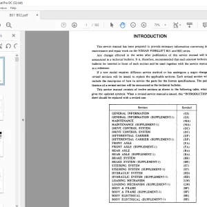 NISSAN FORKLIFT B01 B02 Series Service Manual SM1E-B12SG0 PDF DOWNLOAD