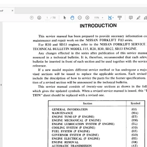 NISSAN FORKLIFT F03 Series Service Manual SM0E-F0S2G0 PDF DOWNLOAD