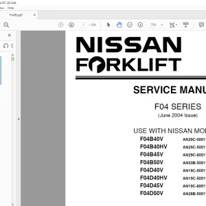 NISSAN FORKLIFT F04 Series F04B40V, F04B40HV, F04B45V, F04B50V, F04D40V, F04D40HV, F04D45V, F04D50V Service Manual SM2EM-F04G0 PDF DOWNLOAD