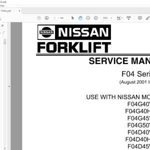 NISSAN FORKLIFT F04 Series F04G40V, F04G40HV, F04G45V, F04G50V, F04D40V, F04D40HV, F04D45V, F04D50V SERVICE MANUAL SM1EM-F04G0 PDF DOWNLOAD
