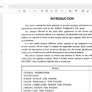 NISSAN FORKLIFT F05 SERVICE MANUAL SM4E-0F05G0 PDF DOWNLOAD