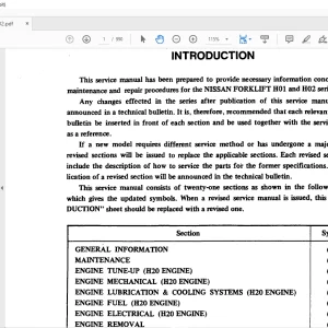 NISSAN FORKLIFT H01 & HO2 SERVICE MANUAL SM8E-H012GO PDF DOWNLOAD