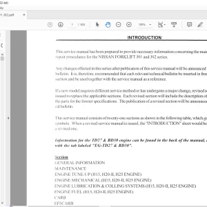 NISSAN FORKLIFT J01 & J02 Series Service Manual SM3EJ-012G0 PDF DOWNLOAD