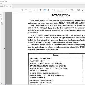 NISSAN FORKLIFT KH01 & KH02 Series Service Manual SM3E-KH12G0 PDF DOWNLOAD