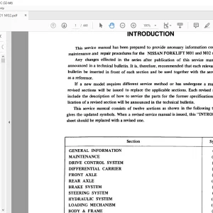 NISSAN FORKLIFT M01 & M02 Series Service Manual SM8E-M012G1 PDF DOWNLOAD