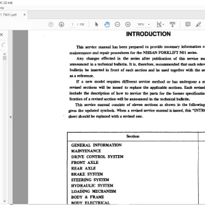 NISSAN FORKLIFT N01 Series Service Manual SM2E-0N01E0 PDF DOWNLOAD