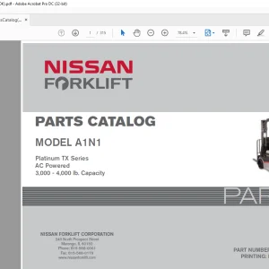 Nissan Forklift A1N1 Platinum TX Series 3,000 - 4,000 lb. Capacity Parts Catalog Manual - PDF DOWNLOAD