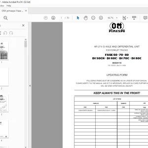 OM AR 274 G AXLE AND DIFFERENTIAL UNIT FOR FORKLIFT TRUCKS FASE 60-70-80 DI 50CH-DI 60C - DI 70C - DI 80C Operating Maintenance and Repair Manual  - PDF DOWNLOAD