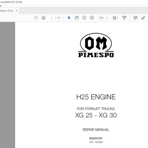 OM H25 ENGINE FOR FORKLIFT TRUCKS XG 25 - XG 30 REPAIR MANUAL  - PDF DOWNLOAD