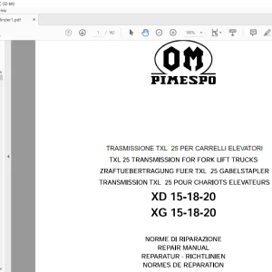 OM PIMESPO TXL 25 TRANSMISSION FOR FORK LIFT TRUCKS XD 15-18-20 XG 15-18-20 REPAIR MANUAL - PDF DOWNLOAD