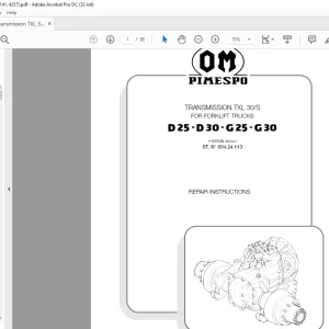 OM Pimespo D25-D30-G25-G30 Transmission TXL 30S for Forklift Trucks Repair Manual - PDF DOWNLOAD