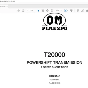OM Pimespo T20000 POWERSHIFT TRANSMISSION 2 SPEED SHORT DROP Workshop Manual  - PDF DOWNLOAD