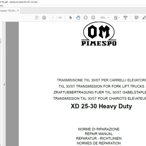 OM TXL 30 ST TRANSMISSION FOR FORK LIFT TRUCKS PIMESPO XD 25-30 Heavy Duty REPAIR MANUAL - PDF DOWNLOAD