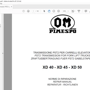 OM pimespo XD 40 - XD 45 - XD 50 PST2 TRANSMISSION FOR FORK LIFT TRUCKS REPAIR MANUAL  - PDF DOWNLOAD