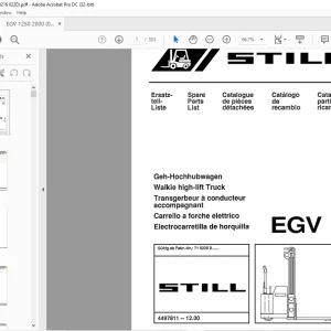 STILL STED Forklift EGV 1250 1400 1600 2000 Walkie high-lift Truck Spare Parts List Manual - PDF DOWNLOAD