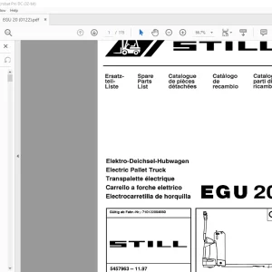 Still EGU20 Electric Pallet Truck Spare Parts List Manual - PDF DOWNLOAD