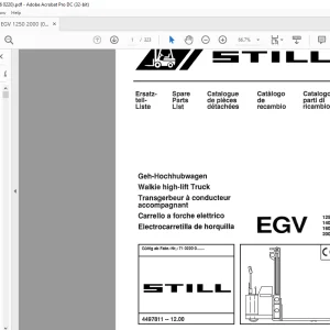 Still EGV 1250 1400 1600 2000Walkie high-lift Truck Spare Parts List Manual - PDF DOWNLOAD