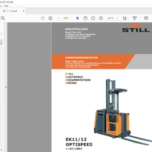 Still Order picker truck EK11 12 OPTISPEED Still Electronic Documentation System Spare Parts List Manual  - PDF DOWNLOAD