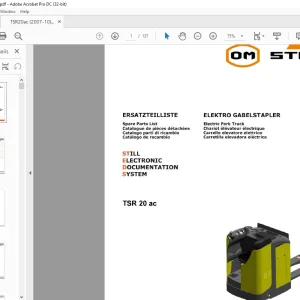 Still STED Forklift TSR 20 ac Electric Fork Truck Spare Parts List Manual 4547  - PDF DOWNLOAD