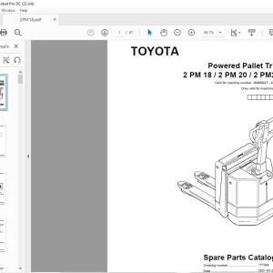 Toyota Forklift 2 PM18 2 PM20 2 PM20N Pallet Truck Parts Catalog Manual 364690AT - 406403AT - PDF DOWNLOAD