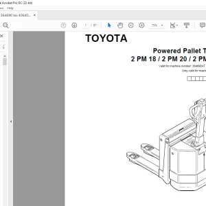 Toyota Forklift 2 PM18 2 PM20 2 PM20N Powered Pallet Truck Parts Catalogue Manual 364690AT - 406403AT - PDF DOWNLOAD