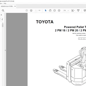 Toyota Forklift 2 PM18 2 PM20 2 PM20N Powered Pallet Truck Parts Catalogue Manual 406404AT - PDF DOWNLOAD