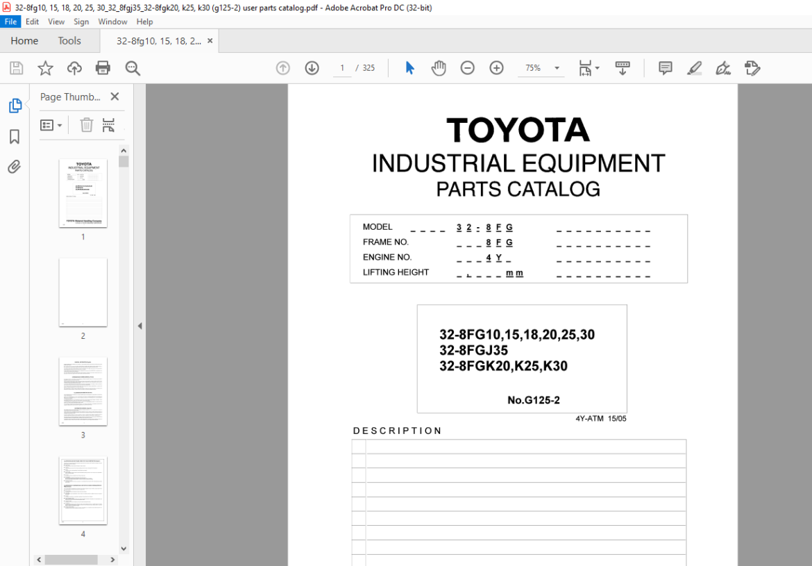 Toyota Forklift 32-8FG10 32-8FG15 32-8FG18 32-8FG20 32-8FG25 32-8FG30