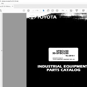 Toyota Forklift 5FBCU30 30-5FBCU30 Parts Catalog Manual G819-1 - PDF DOWNLOAD
