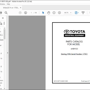 Toyota Forklift 6HBW20 Parts Catalog Manual SN 17001 - PDF DOWNLOAD