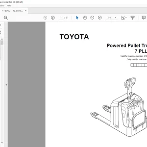 Toyota Forklift 7 PLL 24 Powered Pallet Truck Parts Catalogue Manual 413000 AT - PDF DOWNLOAD